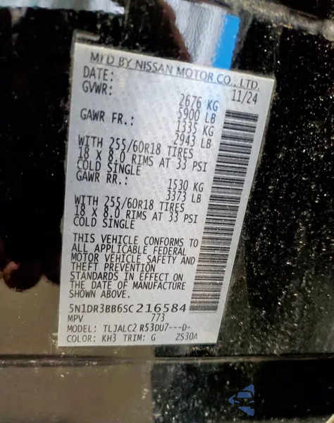 2025 Nissan Pathfinder Sv z USA, uszkodzony, nr VIN 5N1DR3BB6SC216584